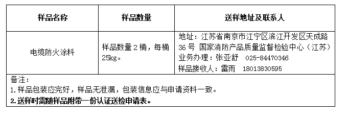 電纜防火涂料自愿性認(rèn)證送檢樣品數(shù)量及送樣要求