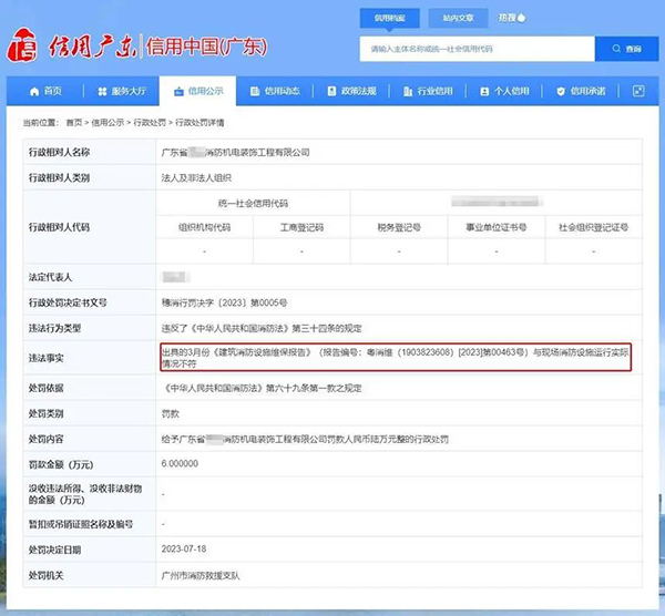 分別被罰6萬、5.3萬！消防維保報告與現(xiàn)場實(shí)際情況不符